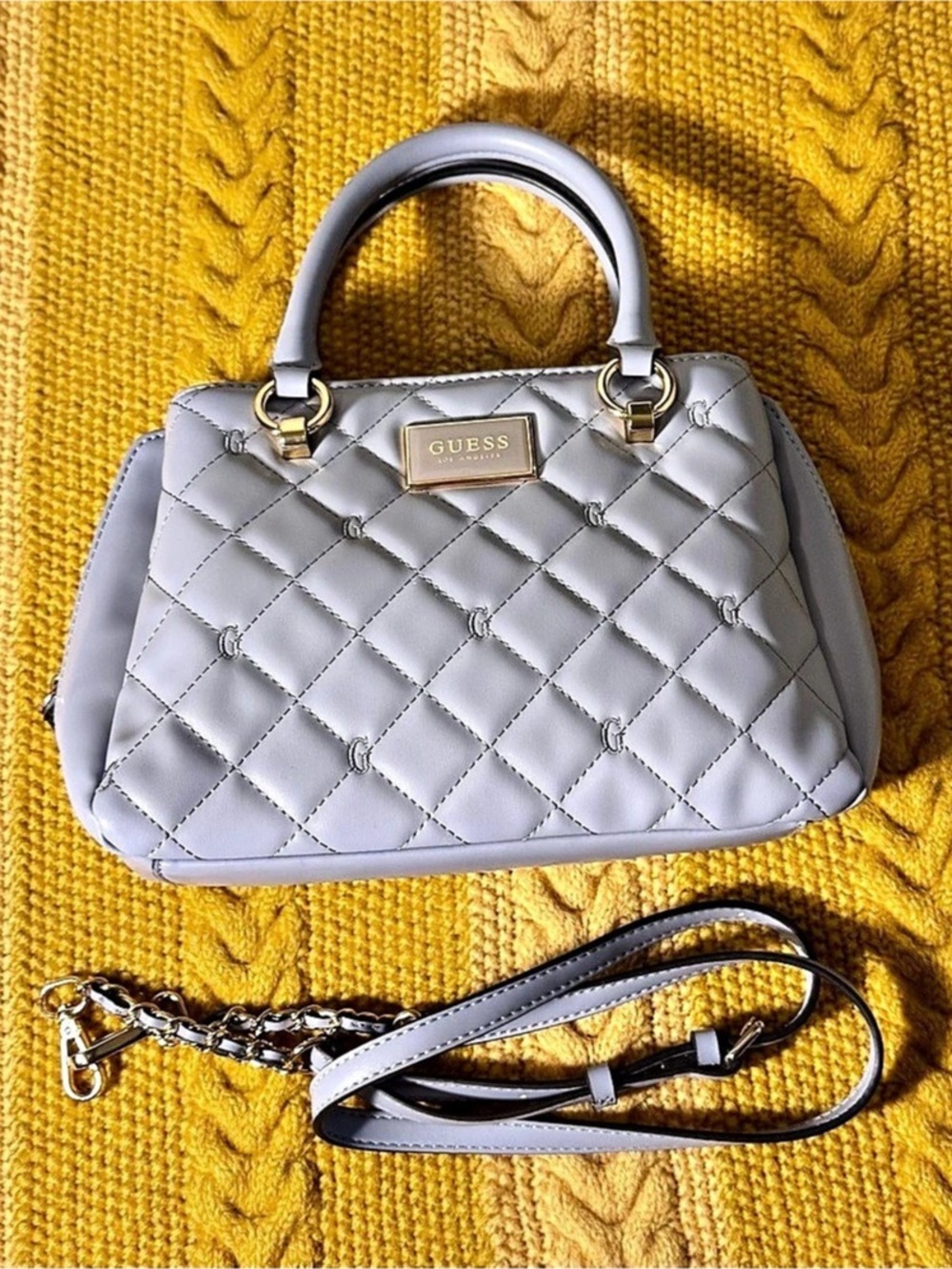GUESS Quilted Satchel in Baby Blue